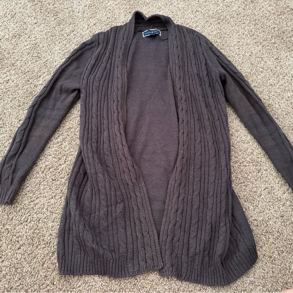 Karen Scott Women's Textured Knit Cardigan Size PS Sweater Dark Grey